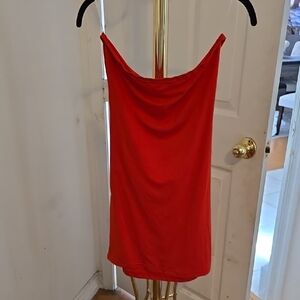 Red Asymmetrical Backless Strapless Dress